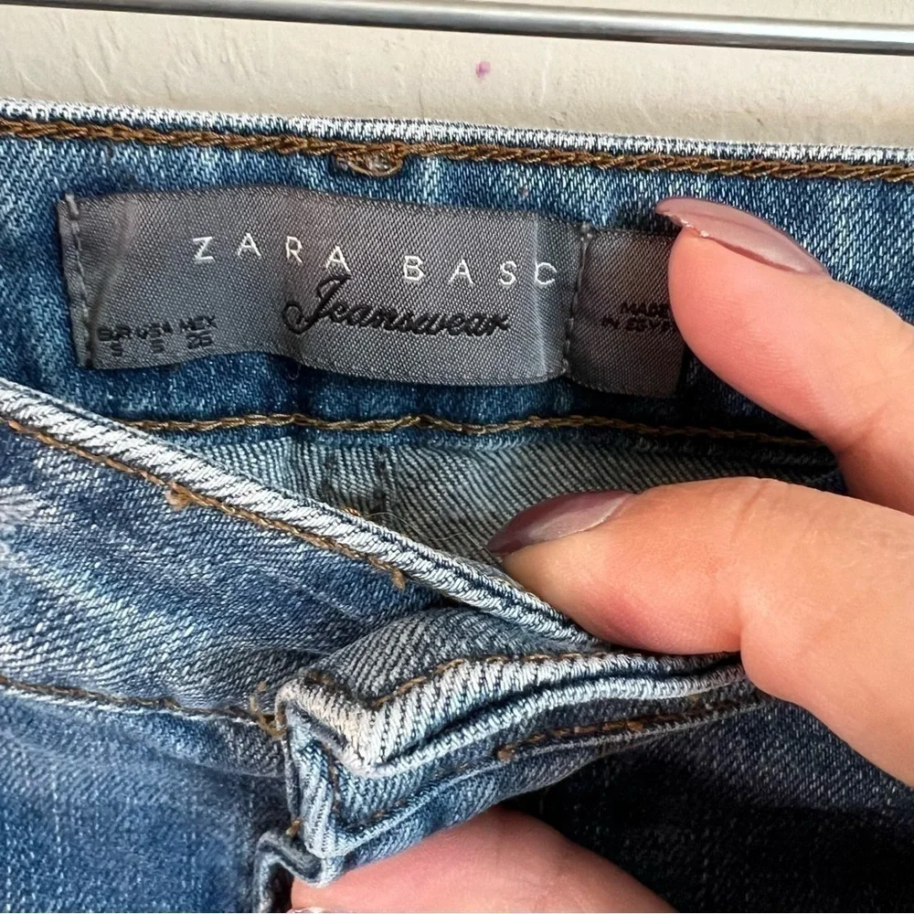 Zara Distressed‎ Cuffed Long Line Denim Shorts